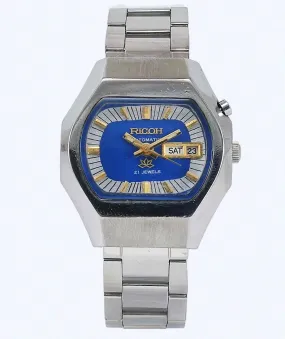 Ricoh Automatic 21 Jewels R31 Blue Dial Day Date Men's Mechanical Watch