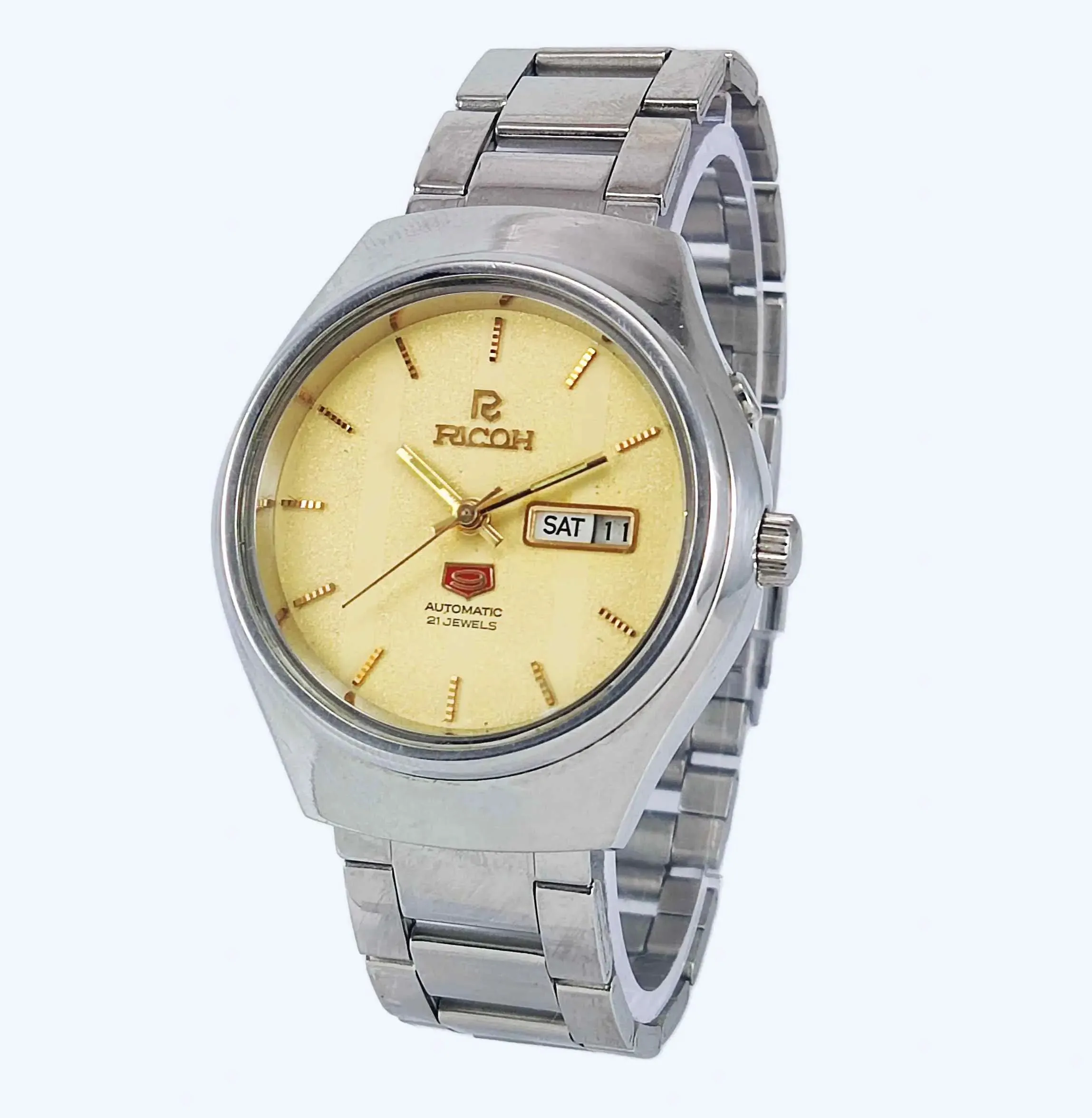 Ricoh Automatic 21 Jewels R31 Golden Dial Day Date Men's Mechanical Watch