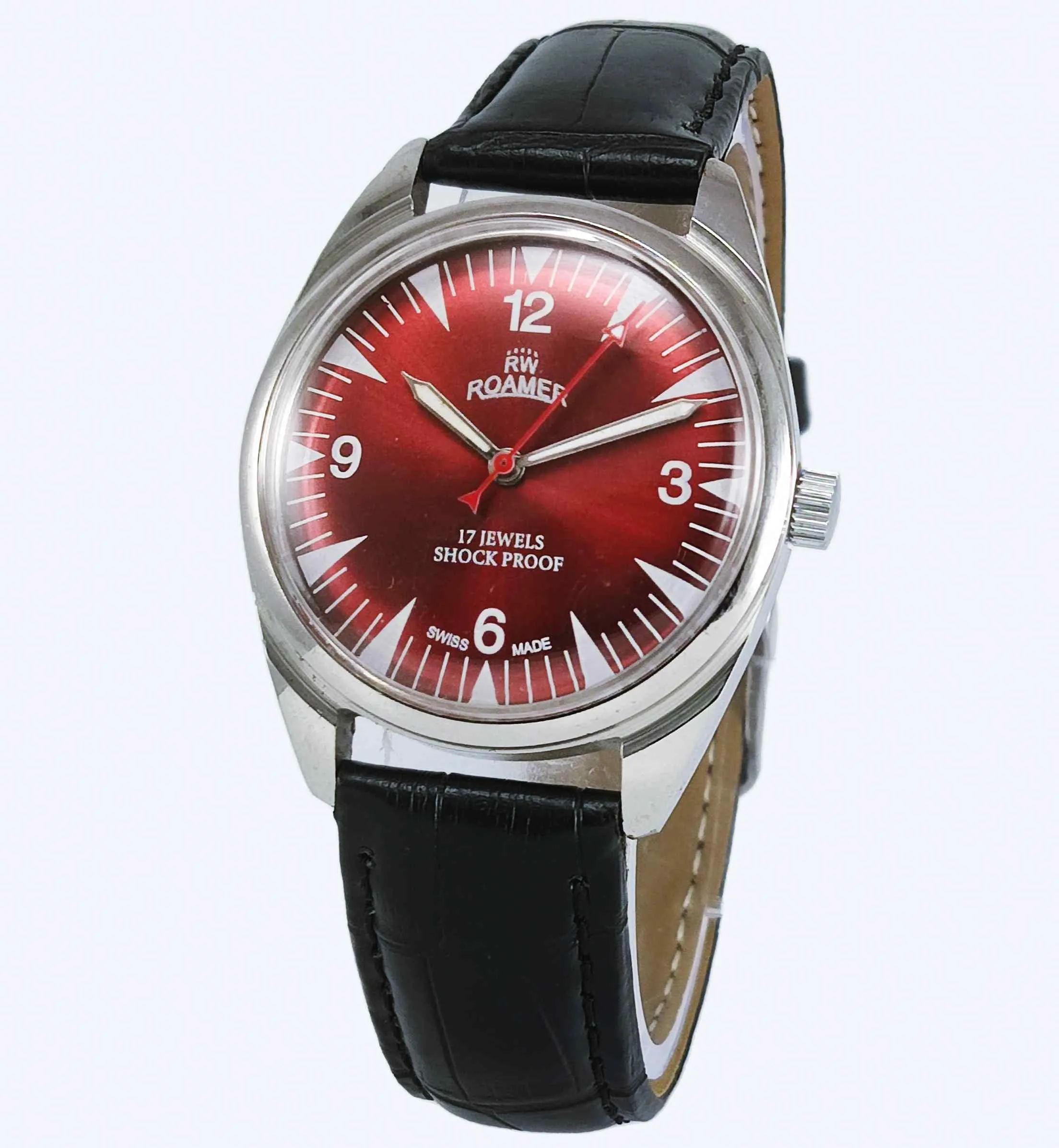 Roamer 17 Jewels Shock Proof Mechanical Handwinding Red Dial Watch