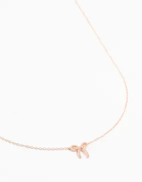 Rose Gold Plated Sterling Silver Cubic Zirconia Bow Necklace