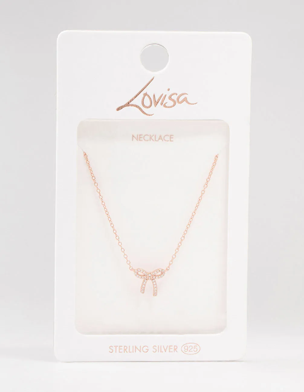 Rose Gold Plated Sterling Silver Cubic Zirconia Bow Necklace