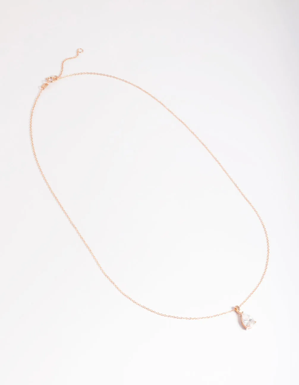 Rose Gold Plated Sterling SIlver Cubic Zirconia Pear Necklace