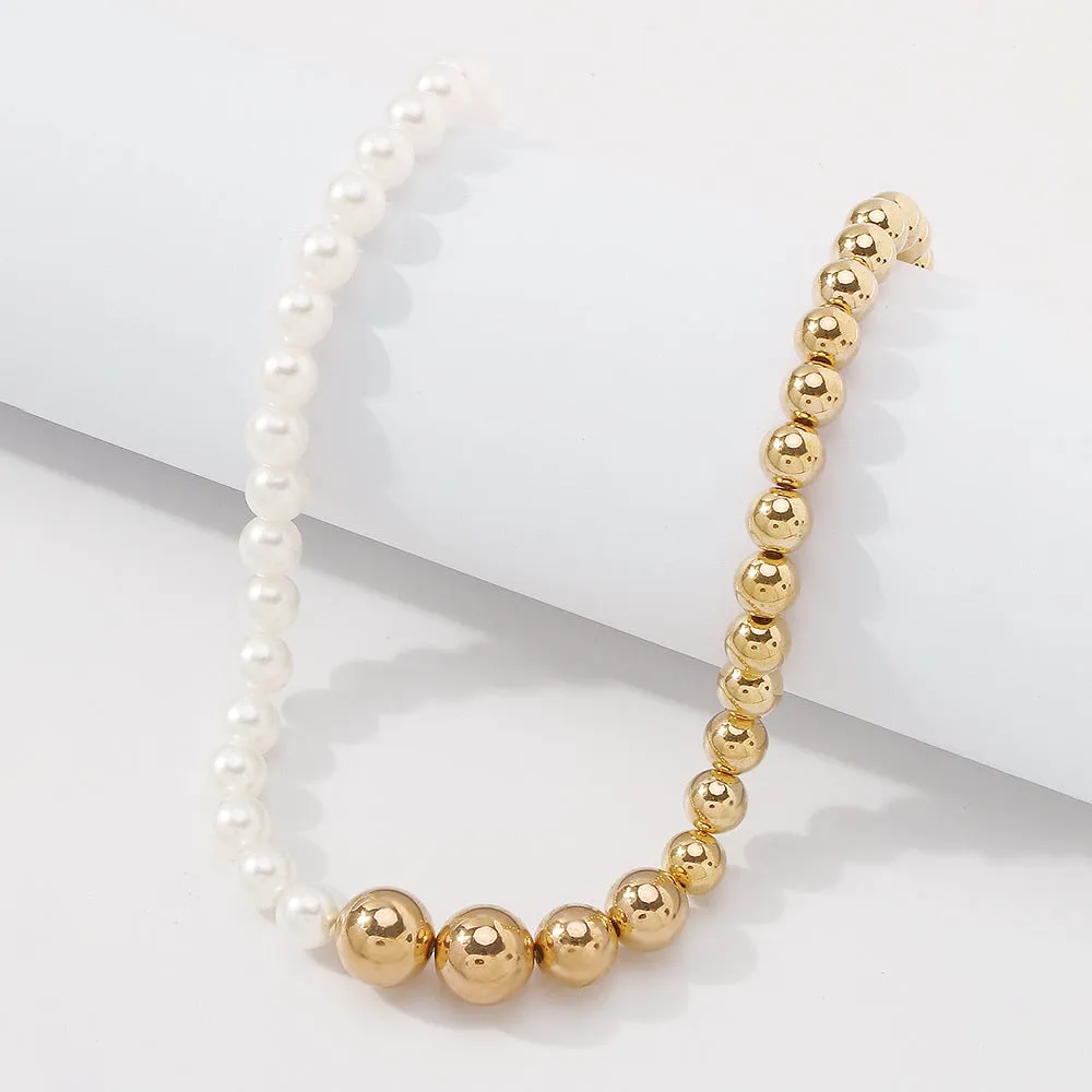 Simple Punk Style Clavicle Chain Mixed Color Imitation Pearls