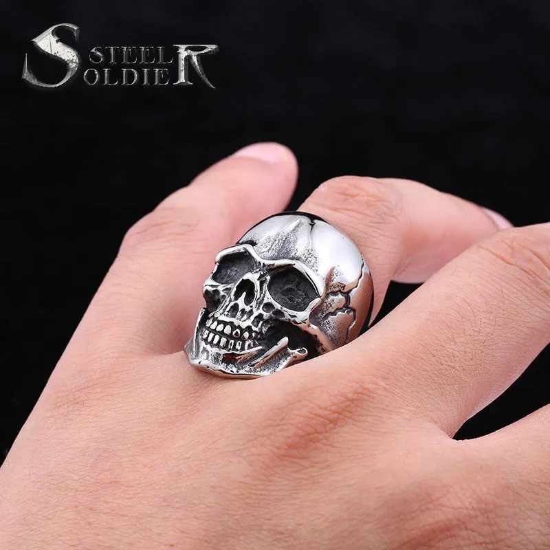 Steel soldier Stainless Steel Skull Ring punk biker Man Personality Jewelry