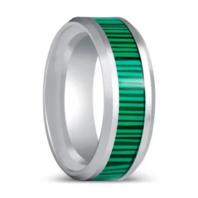 SUITLAND | Silver Tungsten Ring Faux Malachite Inlay