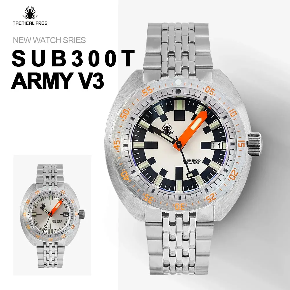 Tictical Frog Watch V3 for Men SUB300T Army Dial Sapphire NH35 Automatic Mechanical Watches 20ATM Waterproof Luminous Religio