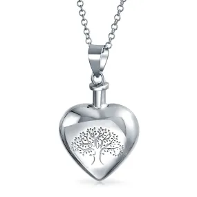 Tree Of Life Heart Shape Photo Locket Urn Pendant .925 Sterling Silver