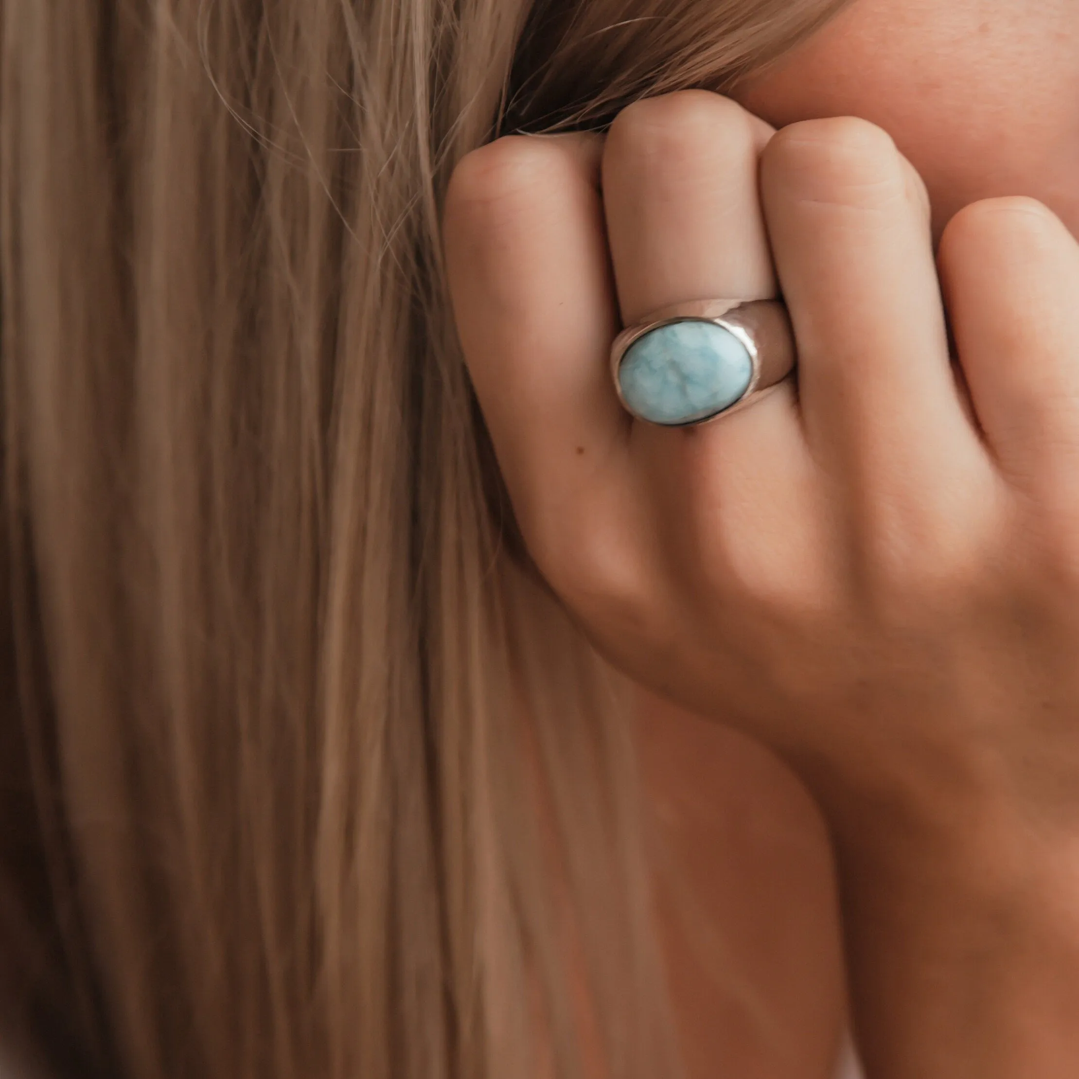 Unique Blue Larimar 925 Sterling Silver Statement Ring