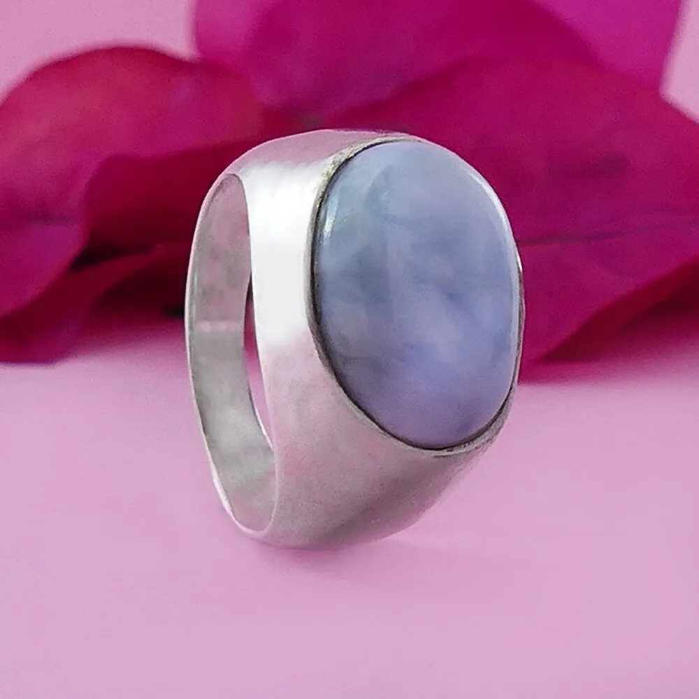 Unique Blue Larimar 925 Sterling Silver Statement Ring