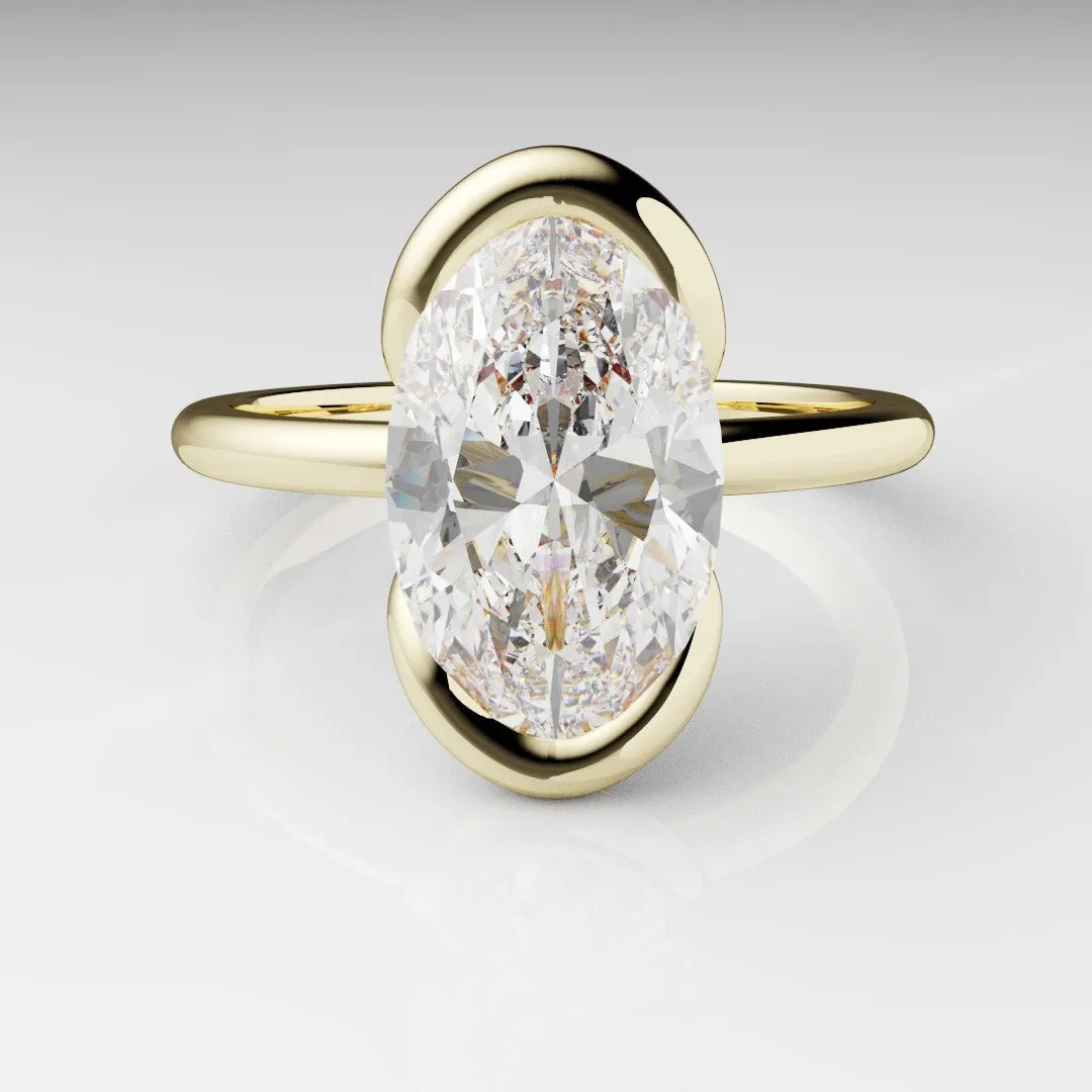 Unique Rubover Solitaire Oval Diamond Engagement Ring