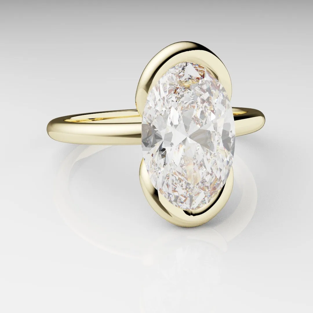 Unique Rubover Solitaire Oval Diamond Engagement Ring