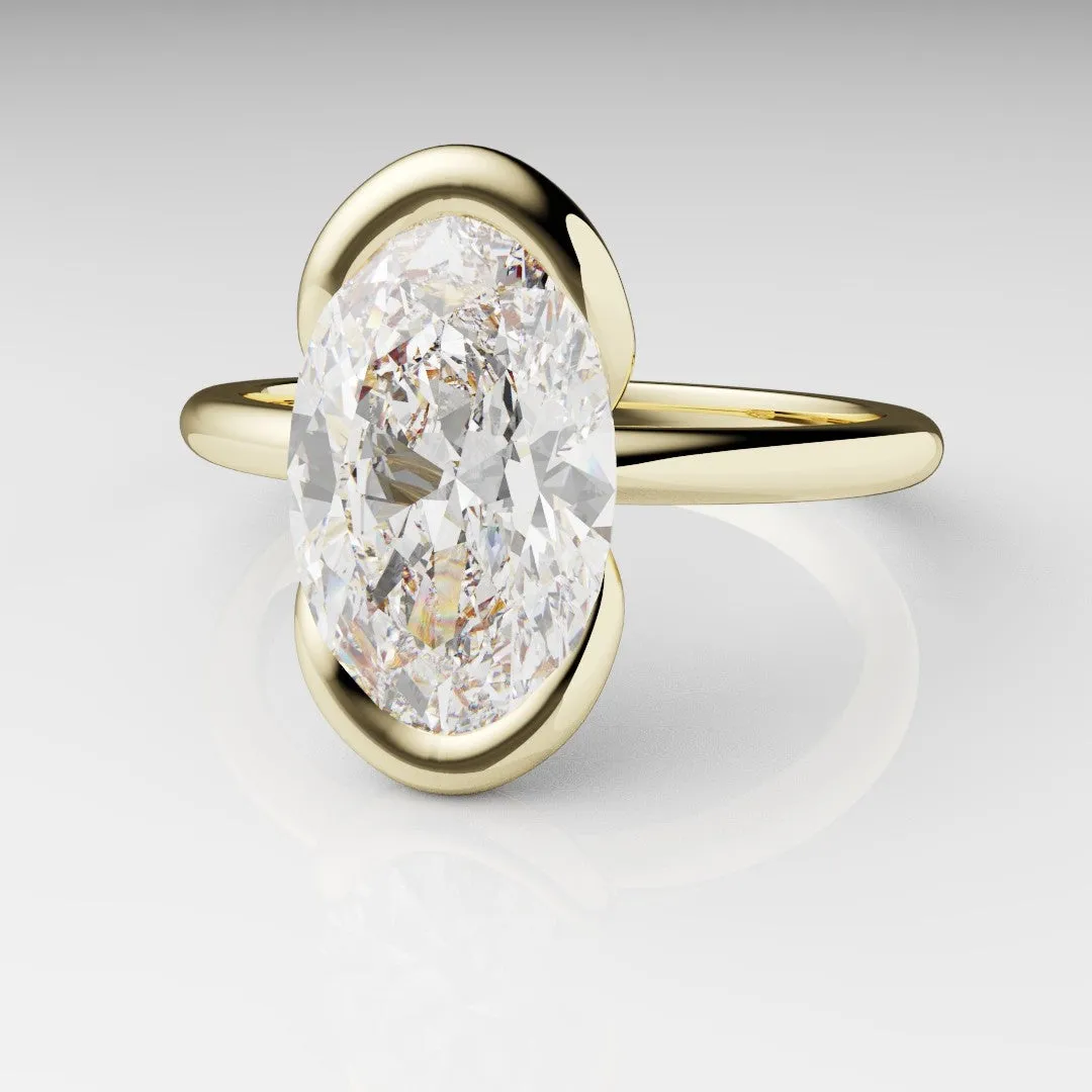 Unique Rubover Solitaire Oval Diamond Engagement Ring