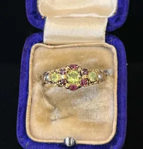 Victorian 15ct Peridot, Garnet & Pearl Ring