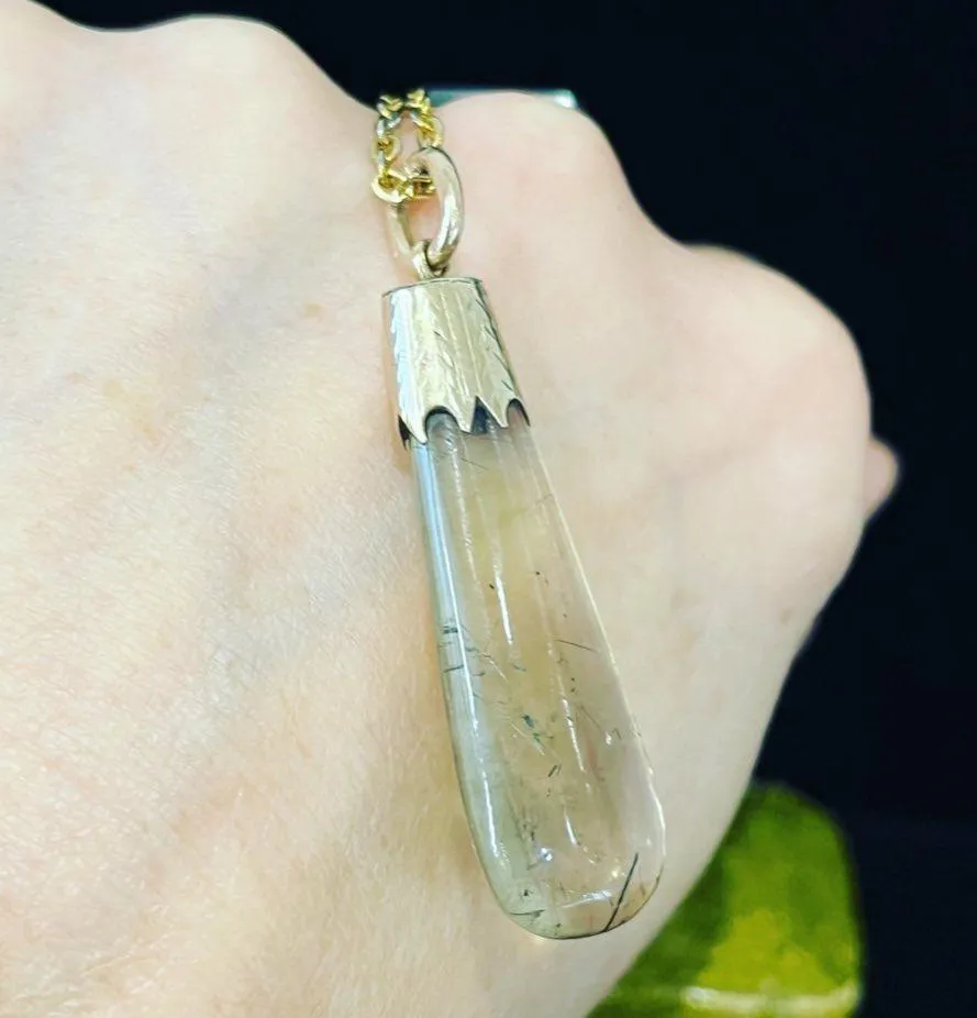 Victorian 9ct Rose Gold Rutilated Quartz Drop Pendant