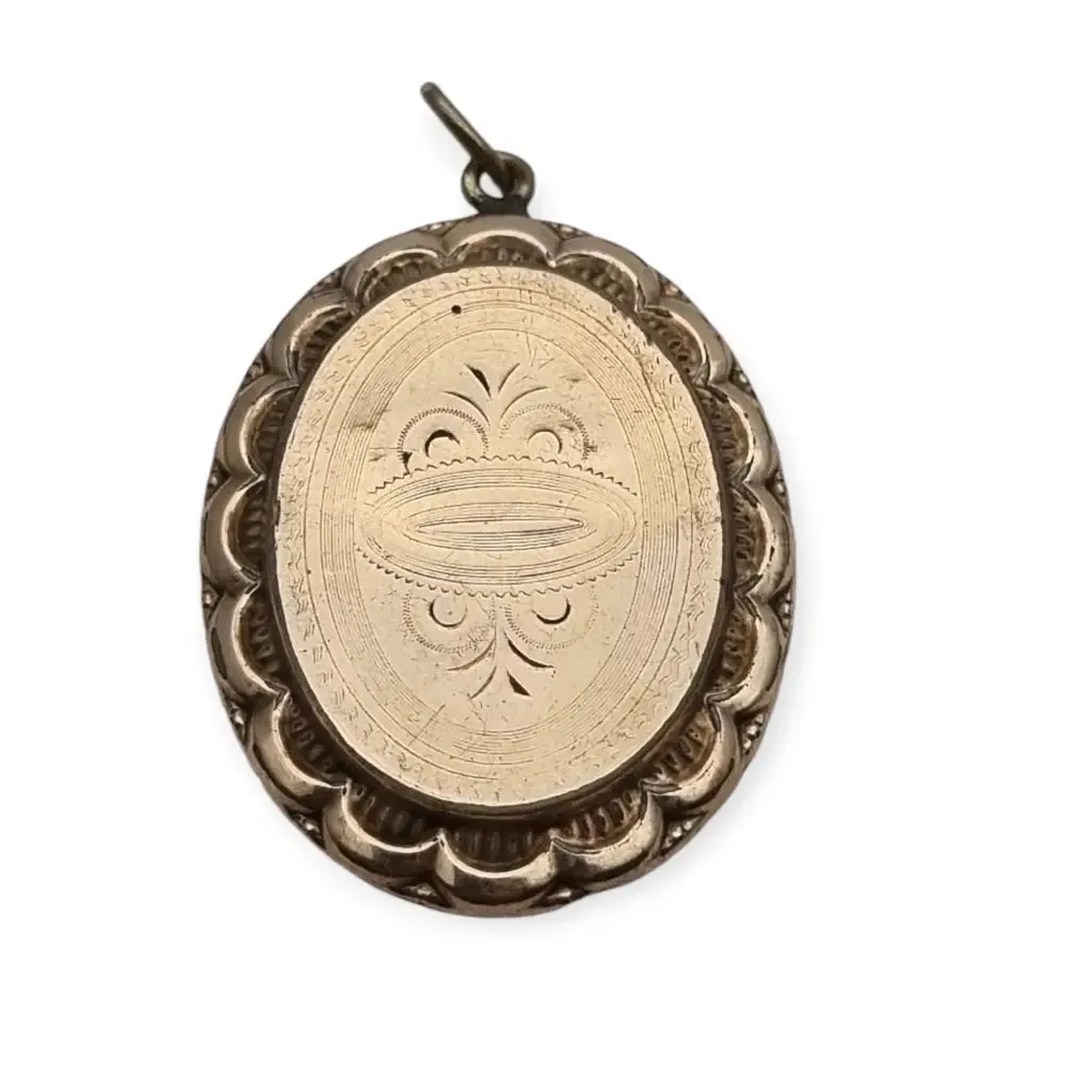 Victorian locket, antique highly decorated gilt silver pendant, Circa 1900.