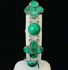 Victorian Malachite Four Leaf Clover Silver Bracelet