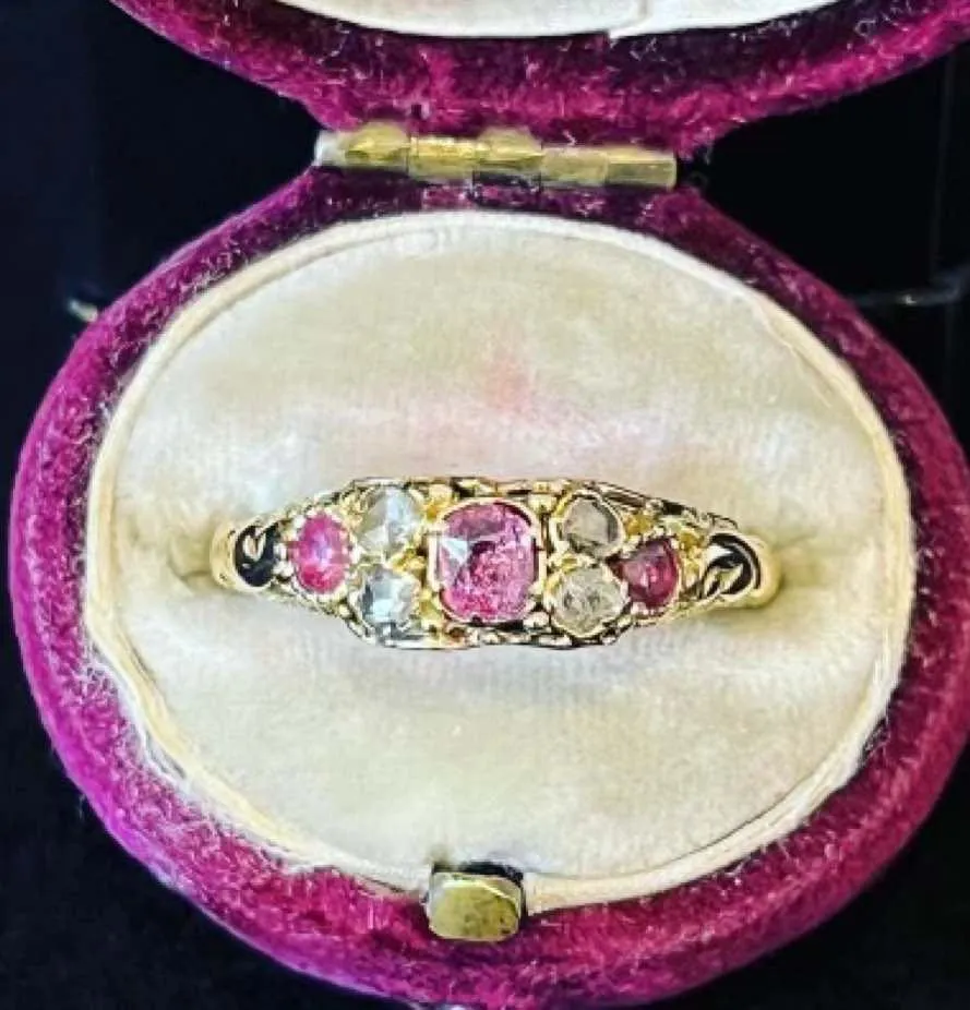 Victorian Pink Sapphire and Rose Cut Diamond Ring