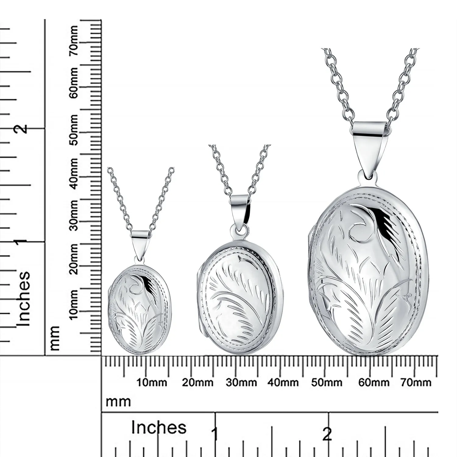 Vintage Floral Leaf Oval Locket Necklace for Photos Silver Pendant Medium