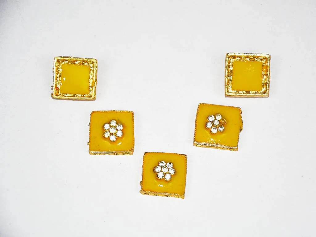 Yellow Designer Square Kundan Beads